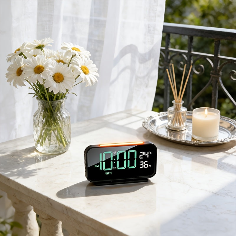 LED Clock Displaying Time, Temperature, and Humidity | Dual Alarms, Three-Level Brightness, USB Powered, Suitable for Indoor and Outdoor Use