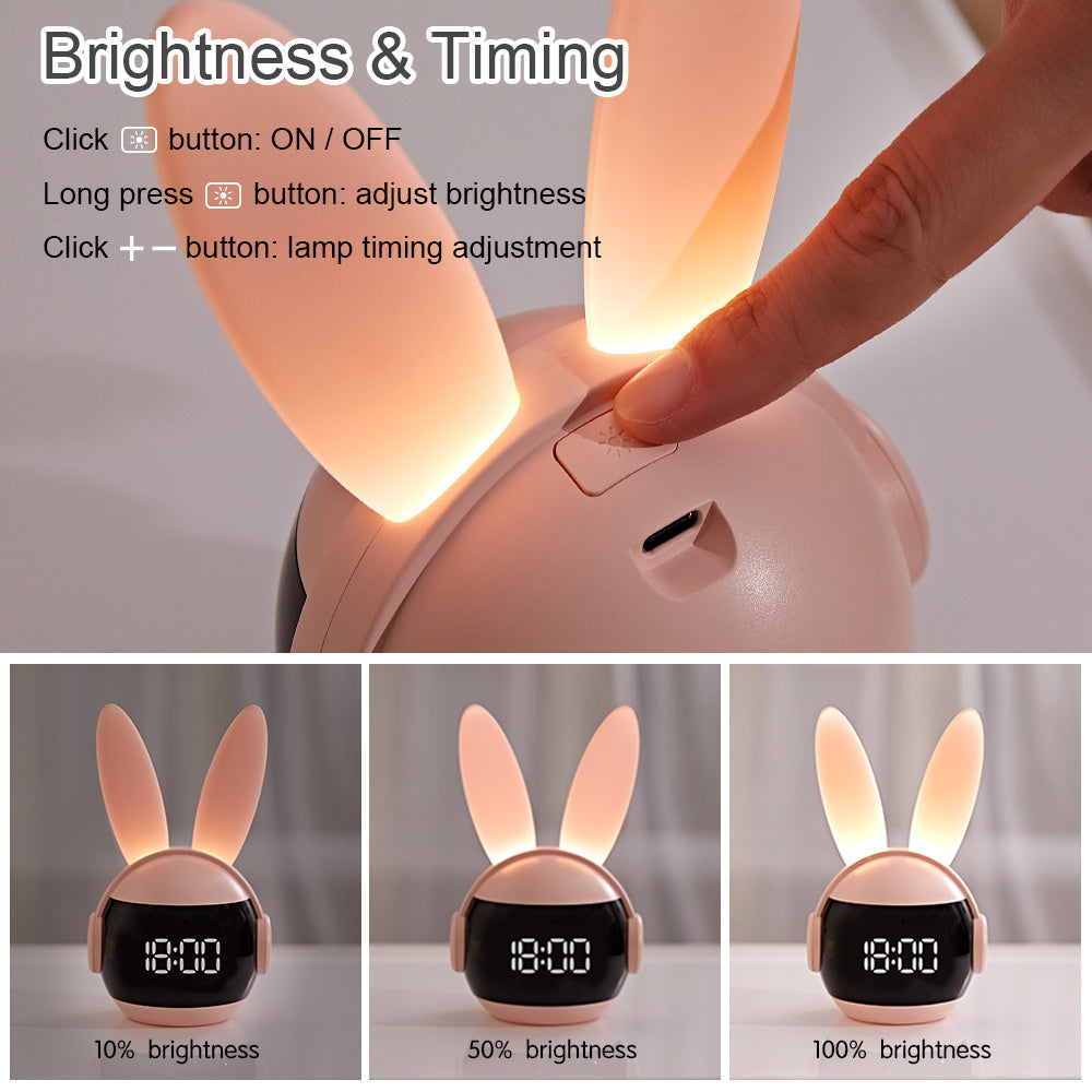1pc Cute Rabbit-Shaped LED Alarm Clock with Night Light, USB Rechargeable Lithium Battery, Oval Arch Design, Pink & White, Perfect for Bedroom Decor, Bedroom Decor | Playful Design | Soft Glow Light, Rabbit Deco