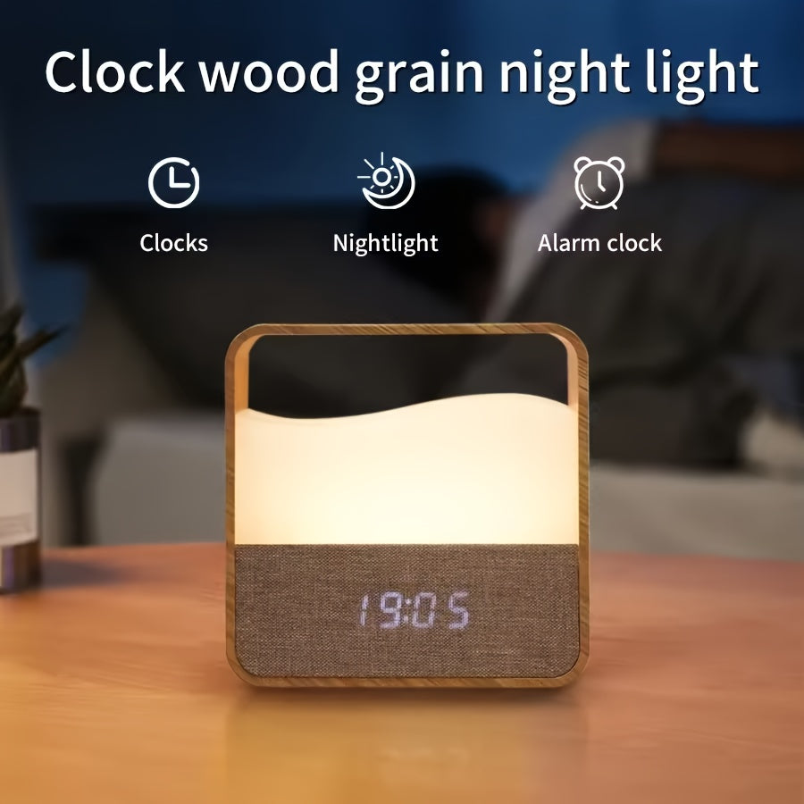 LED Bedside Lamp, Night Light with Alarm Clock, Time Display, Rechargeable Desk Night Light, Bedside Sleep Light, Portable LED Lamp, Adjustable Brightness Light, Soft Lighting Suitable for Home Bedrooms