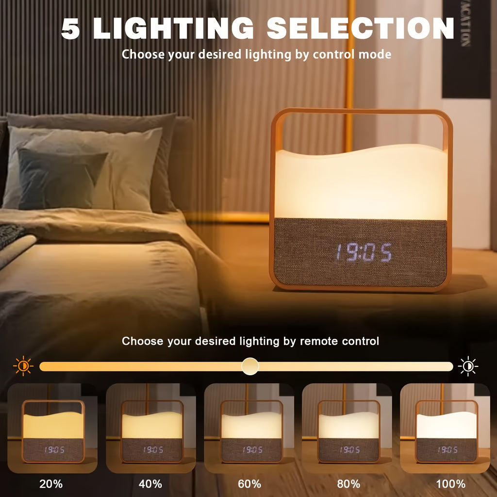 LED Bedside Lamp, Night Light with Alarm Clock, Time Display, Rechargeable Desk Night Light, Bedside Sleep Light, Portable LED Lamp, Adjustable Brightness Light, Soft Lighting Suitable for Home Bedrooms