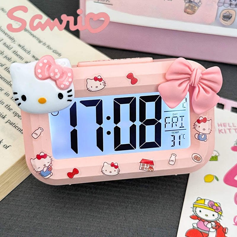 Hello Kitty Alarm Clock Sanrio Hello Kitty Large Pink Screen Alarm Clock | Cute Anime Night Light Desktop Decoration, Perfect for Dormitories and Bedrooms, Enchanting Gift Ideas, Cute Bow Design with Stickers, DIY Your Favorite Appearance