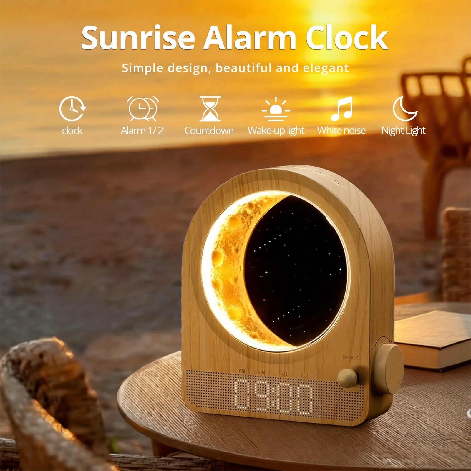 Soothing Alarm Clock Dual Alarm Clock & White Noise Machine with 10 Soothing Sounds | 30\u002F60\u002F90min Timer, Touchscreen Bedside & Moonlight - Cable Included, Durable - Gift for Women\u002FAdults