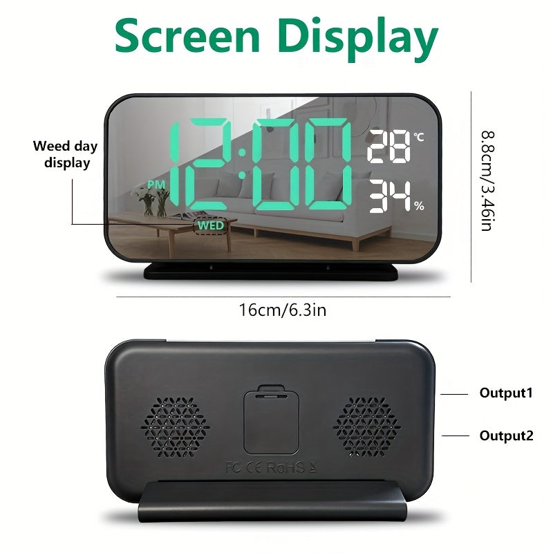 LED Clock Displaying Time, Temperature, and Humidity | Dual Alarms, Three-Level Brightness, USB Powered, Suitable for Indoor and Outdoor Use
