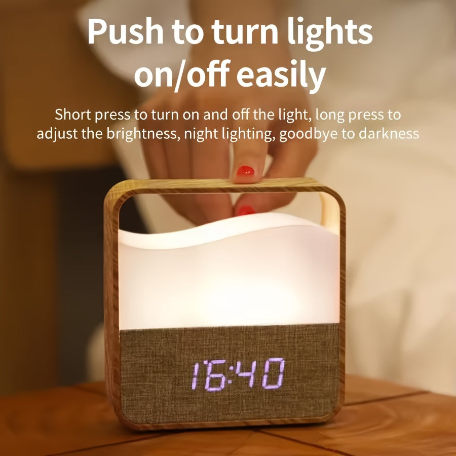 LED Bedside Lamp, Night Light with Alarm Clock, Time Display, Rechargeable Desk Night Light, Bedside Sleep Light, Portable LED Lamp, Adjustable Brightness Light, Soft Lighting Suitable for Home Bedrooms
