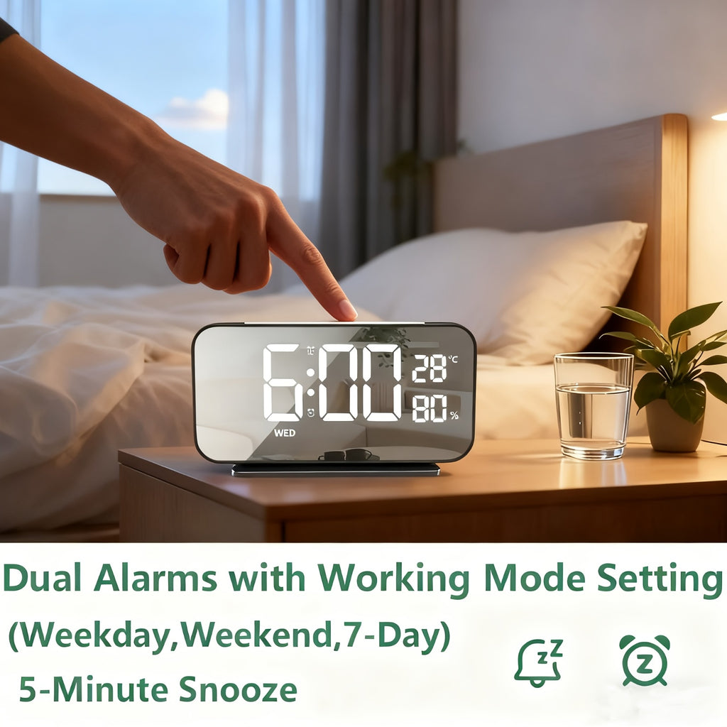 LED Clock Displaying Time, Temperature, and Humidity | Dual Alarms, Three-Level Brightness, USB Powered, Suitable for Indoor and Outdoor Use