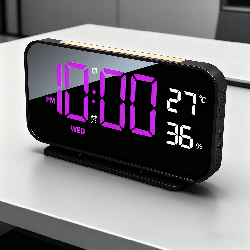 LED Clock Displaying Time, Temperature, and Humidity | Dual Alarms, Three-Level Brightness, USB Powered, Suitable for Indoor and Outdoor Use