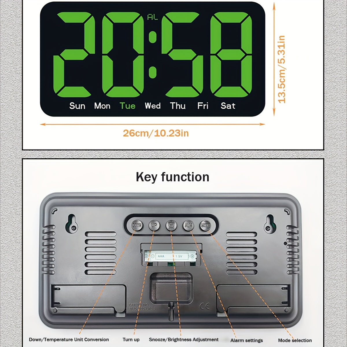 Intelligent Clock Simple Large-Screen LED Display Intelligent Clock, a Clock That Can Be Hung on the Wall or Placed Upright, a Living Room Clock with Temperature Display and Multifunctional Alarm Functions