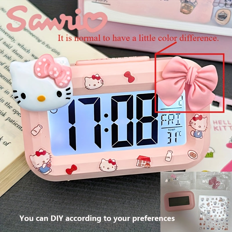 Hello Kitty Alarm Clock Sanrio Hello Kitty Large Pink Screen Alarm Clock | Cute Anime Night Light Desktop Decoration, Perfect for Dormitories and Bedrooms, Enchanting Gift Ideas, Cute Bow Design with Stickers, DIY Your Favorite Appearance